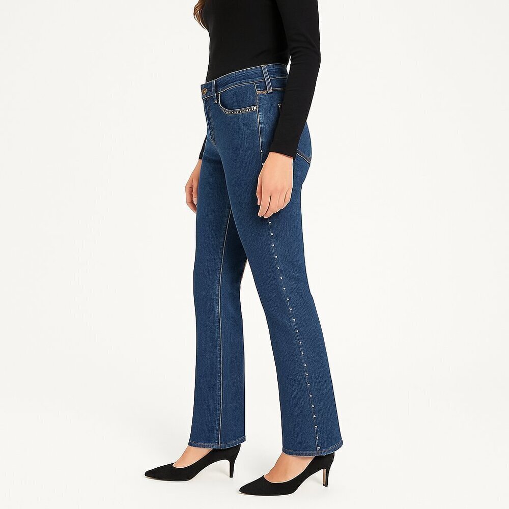 NYDJ Rhinestone-Trim Straight Leg Jeans Size 12